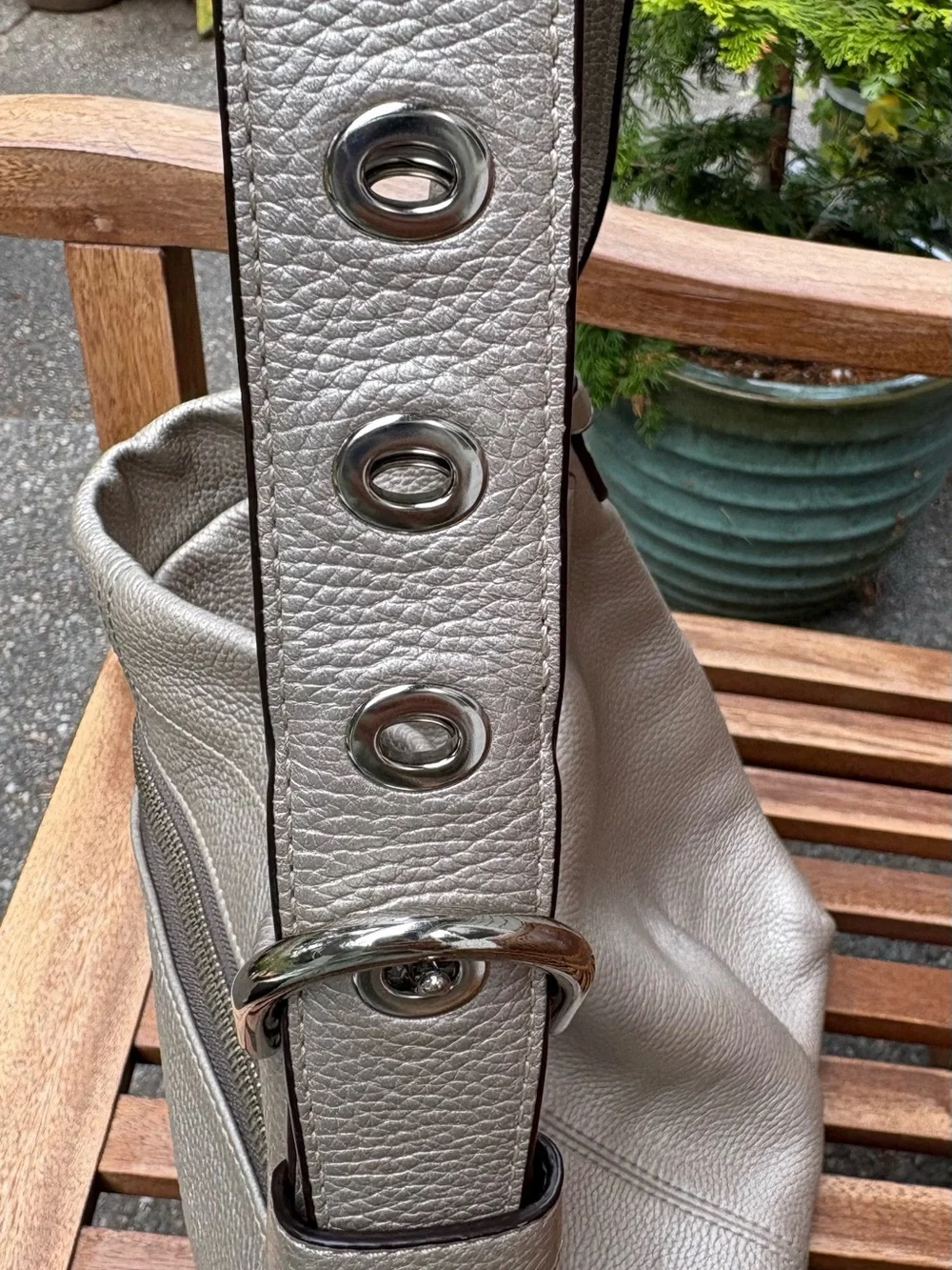 Coach Metallic Silver Pebbled Leather Hobo Bag